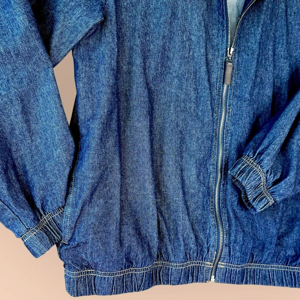 Scandia Woods Vintage 90s Mens L Full Zip Blue Denim Bomber Jacket Oversized - Picture 4 of 11